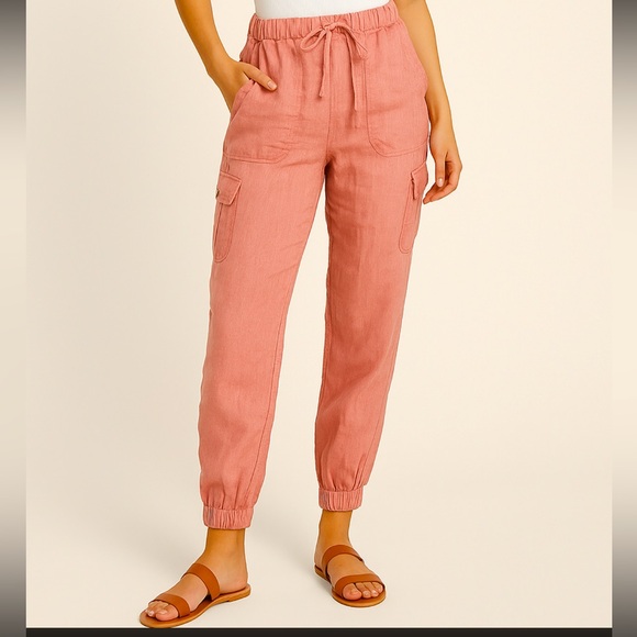 Nicole Miller Pants - Nicole Miller New York 100% Linen Cargo Jogger Pants Pink XS